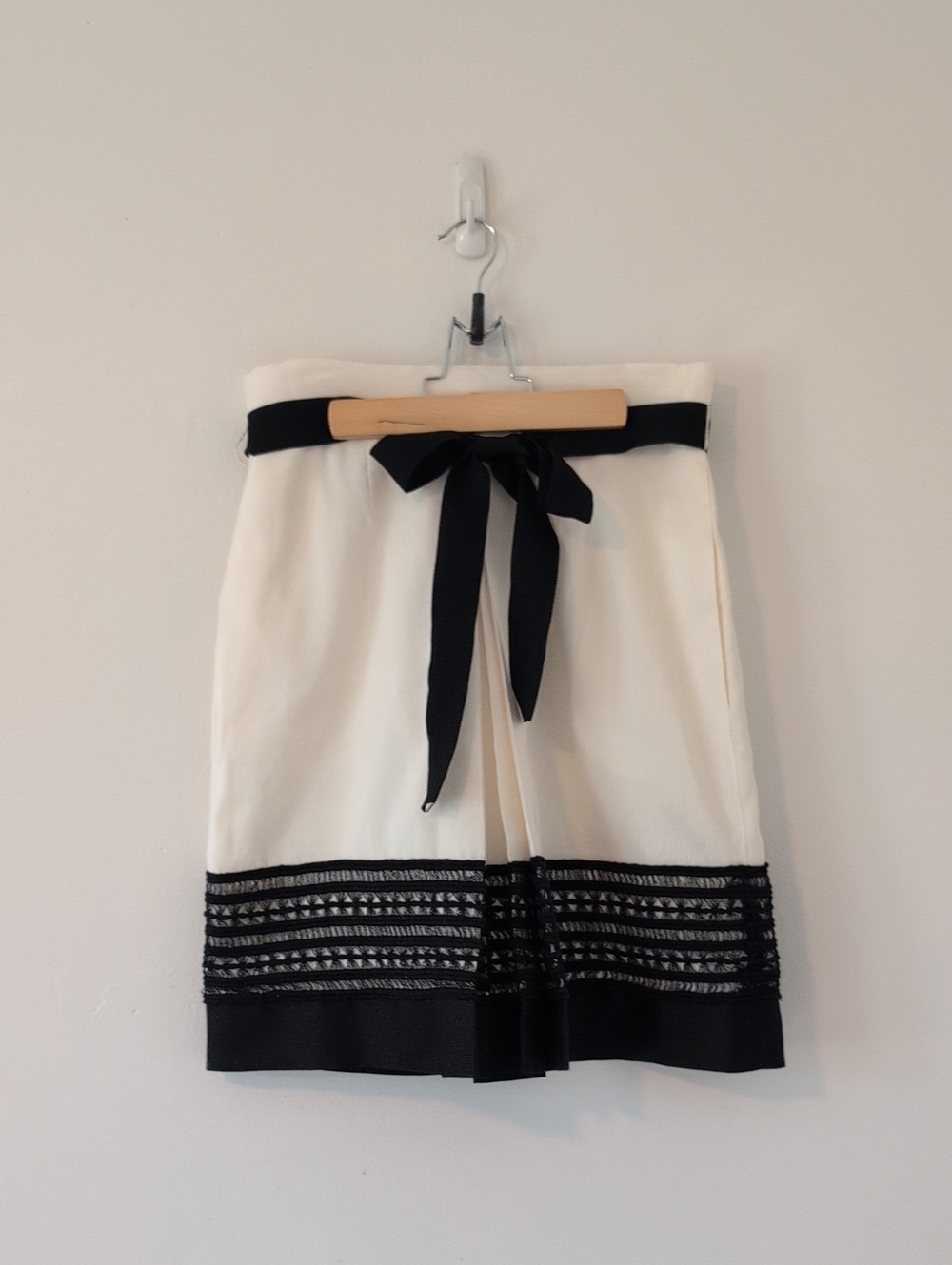 Robert Rodriguez Silk Linen Pleated A-Line Skirt with Black Lace Fits Sz 6/8